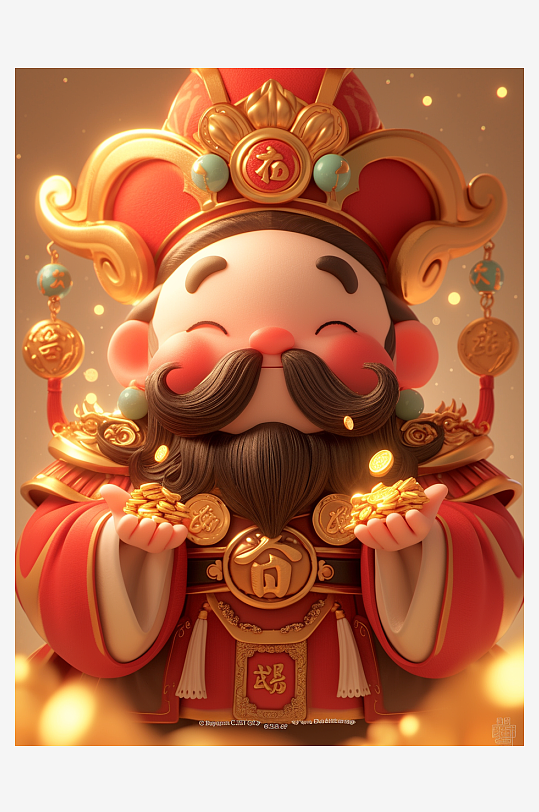 可爱卡通财神爷素材图AI图