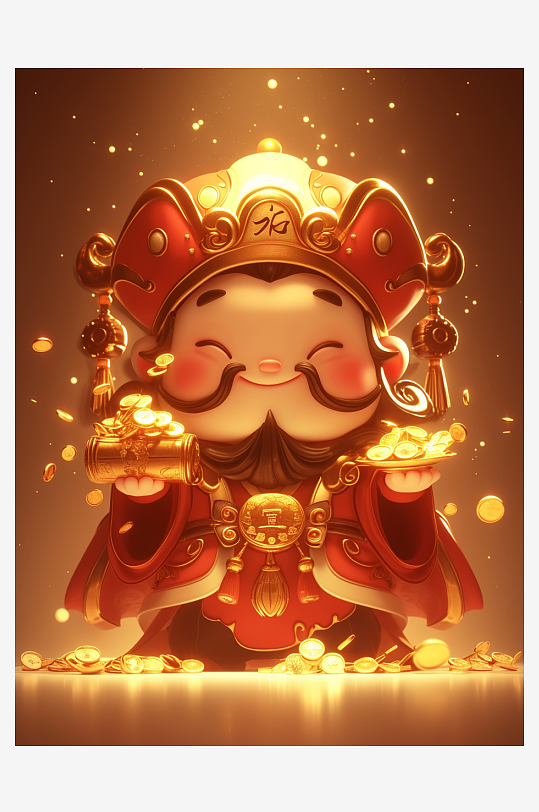 可爱卡通财神爷素材图AI图