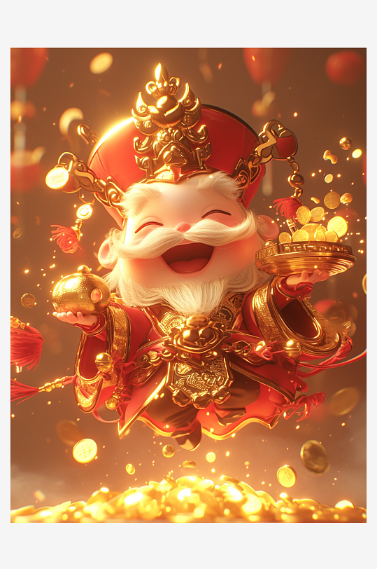 可爱卡通财神爷素材图AI图