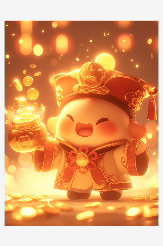 可爱卡通财神爷素材图AI图