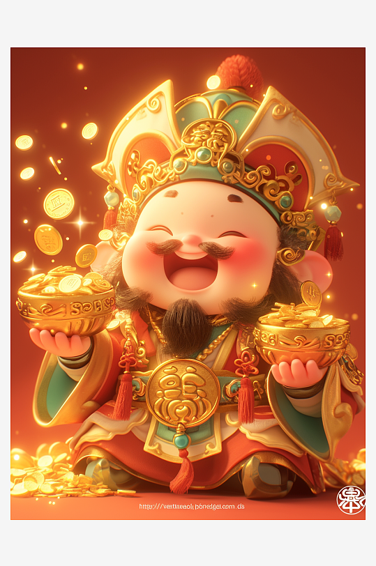 简约可爱卡通财神爷素材图AI图