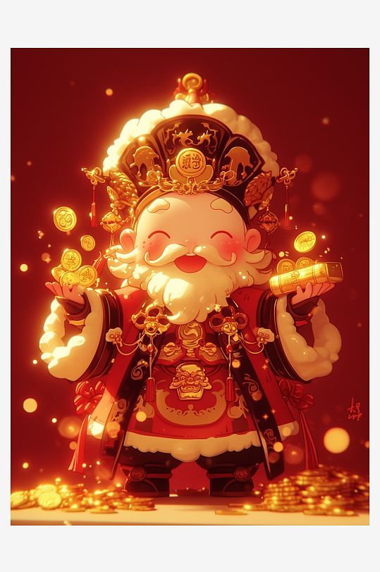简约可爱卡通财神爷素材图AI图