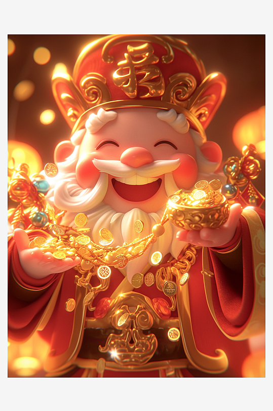 简约可爱卡通财神爷素材图AI图