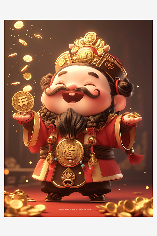 古风可爱卡通财神爷素材图AI图