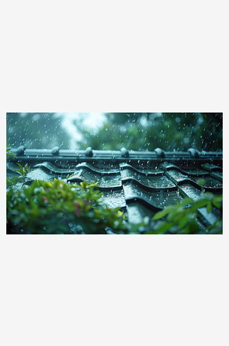 AI数字艺术图春天下雨的屋檐素材图