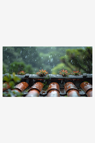 数字艺术图春天下雨的屋檐素材图