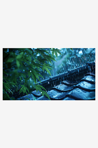 数字艺术图春天下雨的屋檐素材图