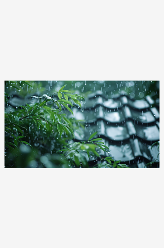 数字艺术图春天下雨的屋檐素材图