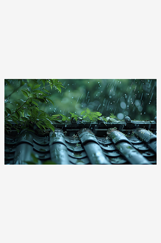 数字艺术图春天下雨的屋檐素材图