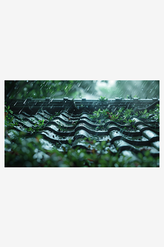 数字艺术图春天下雨的屋檐素材图