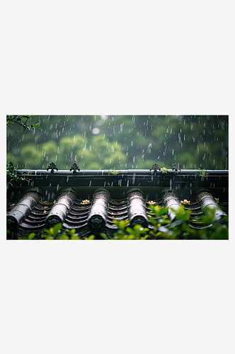 数字艺术图春天下雨的屋檐素材图