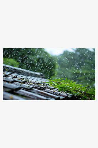 数字艺术图春天下雨的屋檐素材图