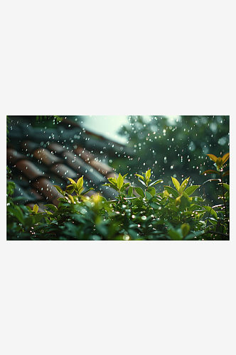 数字艺术图春天下雨的屋檐素材图
