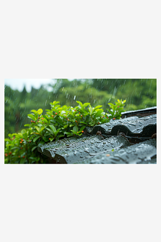 数字艺术图春天下雨的屋檐春天下雨天