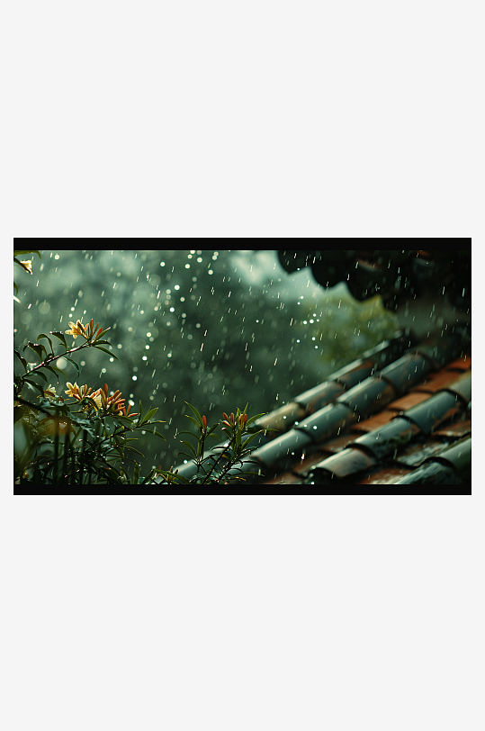 数字艺术图春天下雨的屋檐春天下雨天