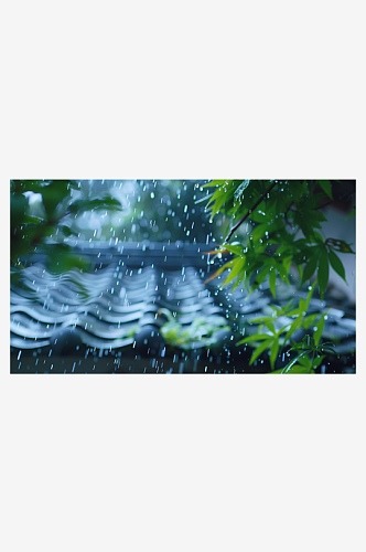 数字艺术图春天下雨的屋檐春天下雨天