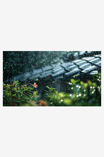 数字艺术图春天下雨的屋檐春天下雨天