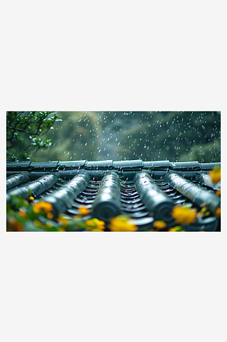 数字艺术图春天下雨的屋檐春天下雨天