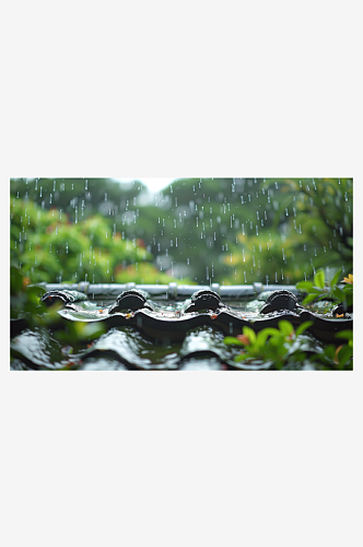 数字艺术图春天下雨的屋檐春天下雨天