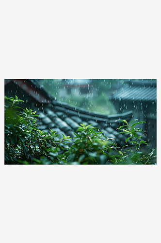 数字艺术图春天下雨的屋檐