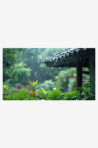 数字艺术图春天下雨的屋檐