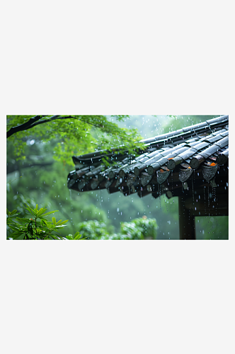 数字艺术图春天下雨的屋檐