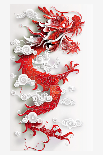 简约数字艺术图剪纸风中国龙素材图