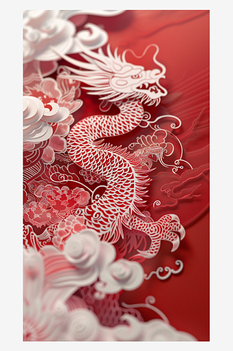 简约数字艺术图剪纸风中国龙素材图