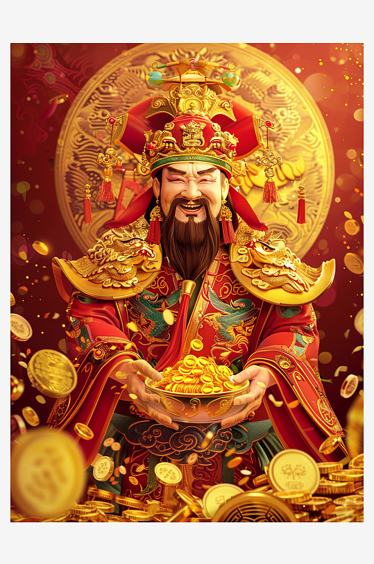 喜庆古风人物财神爷素材图