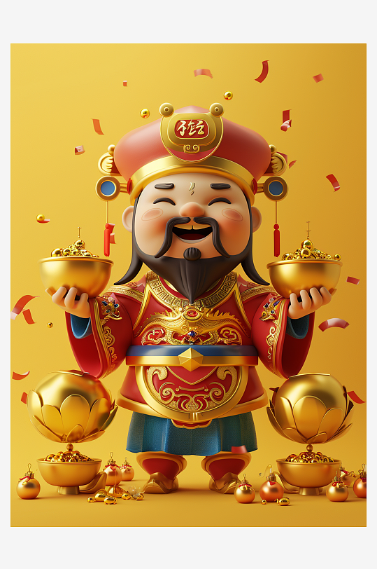 简约喜庆古风人物财神爷素材图