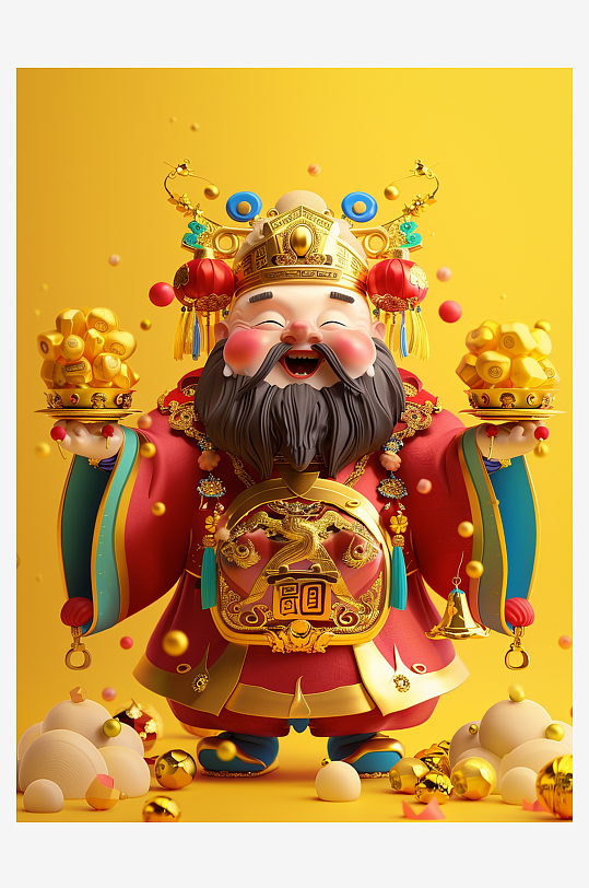 简约喜庆古风人物财神爷素材图