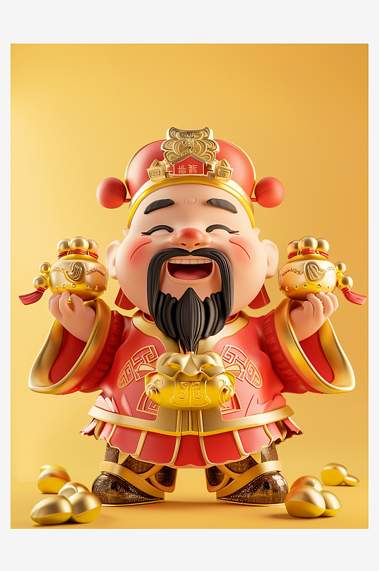 简约喜庆古风人物财神爷素材图