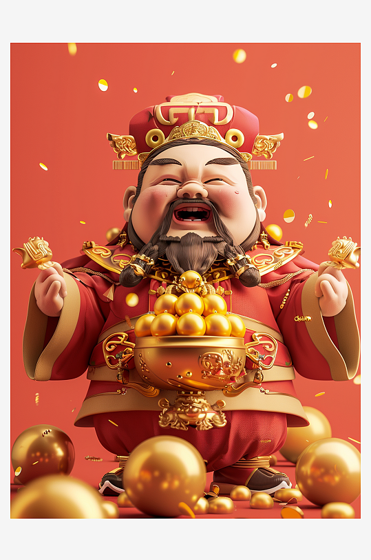 喜庆古风人物财神爷素材图