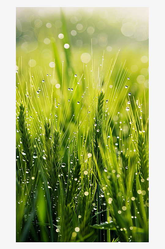 简约有雨水的草素材图AI图