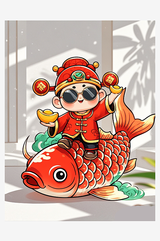 简约可爱卡通人物财神爷素材图AI图