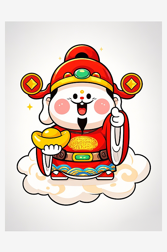 简约可爱卡通人物财神爷素材图AI图