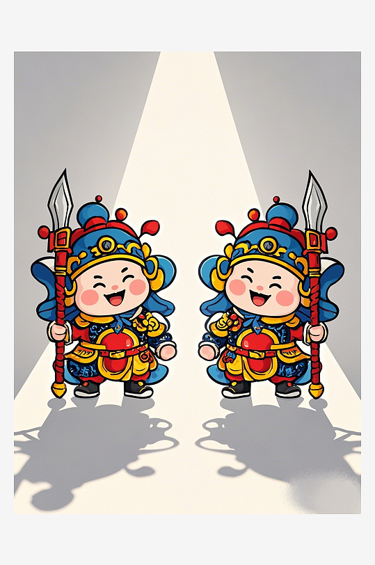 可爱卡通门神人物数字艺术图