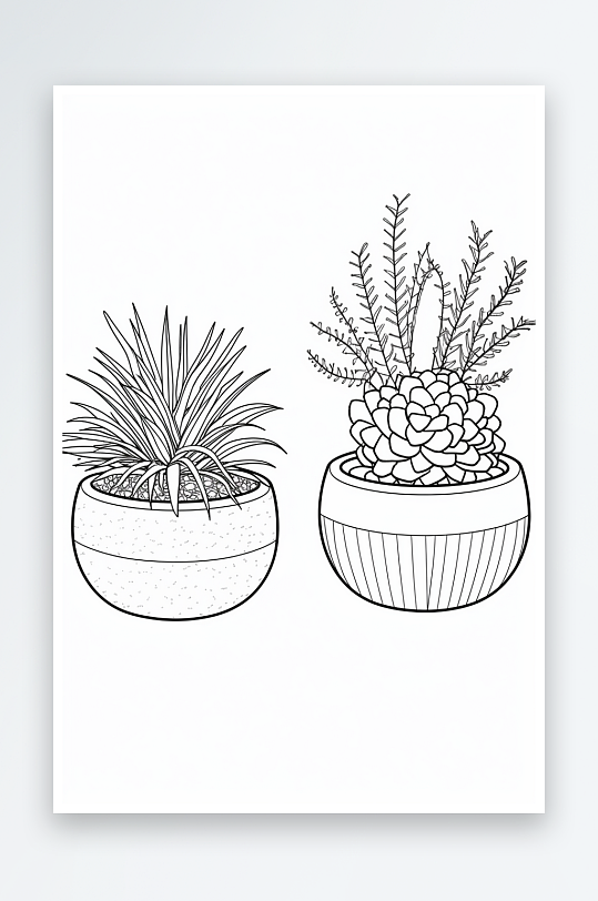 简约线稿盆栽植物盆栽素材