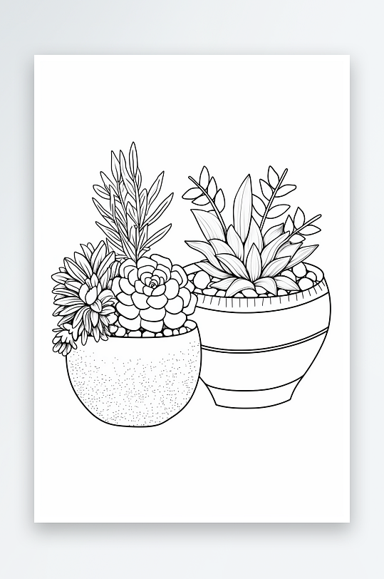 简约线稿盆栽植物盆栽素材
