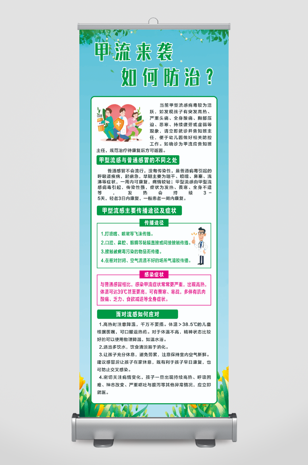 预防甲流乙流流感知识宣传展架易拉宝素材