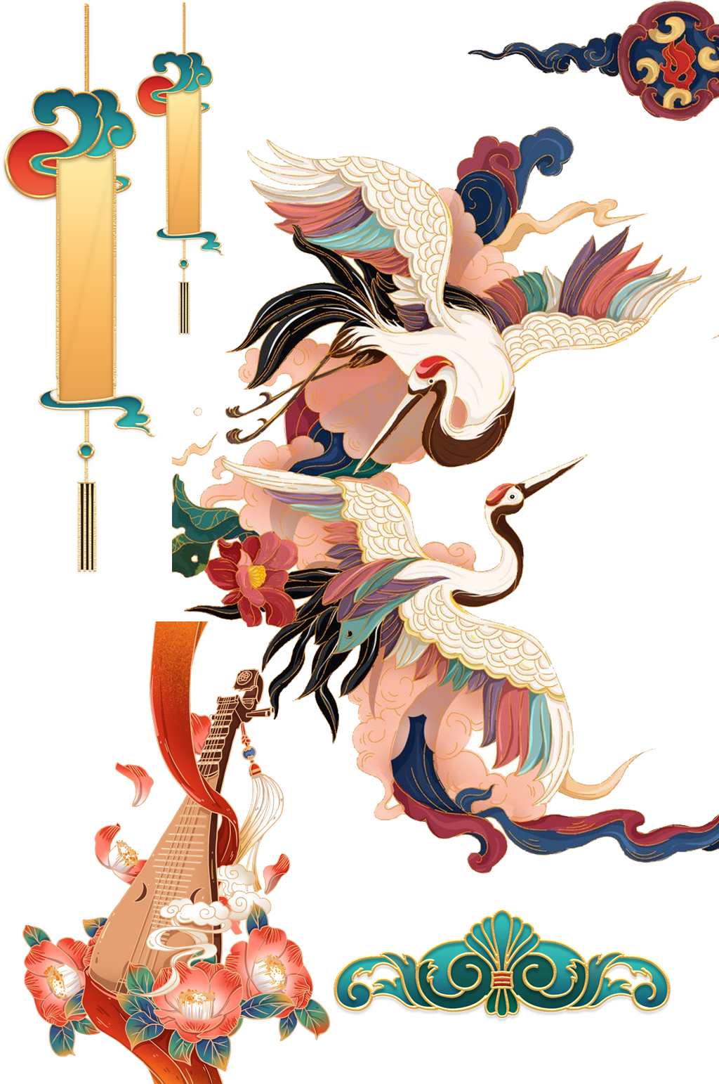 国风手绘白鹤插画png