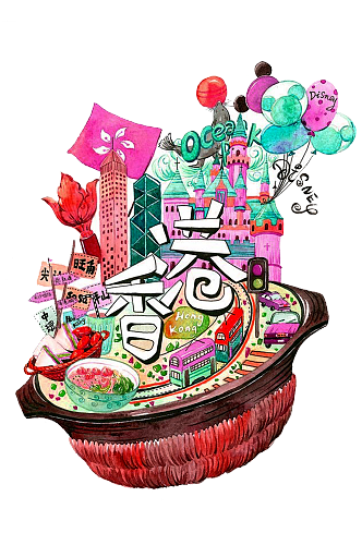 城市美食 地区香港插画