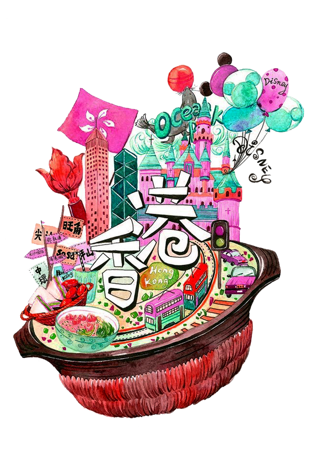 城市美食 地区香港插画