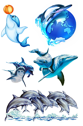 蓝色海洋海豚素材.png