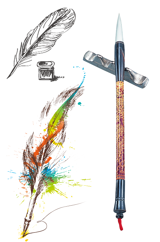 彩色毛笔素材.png-众图网