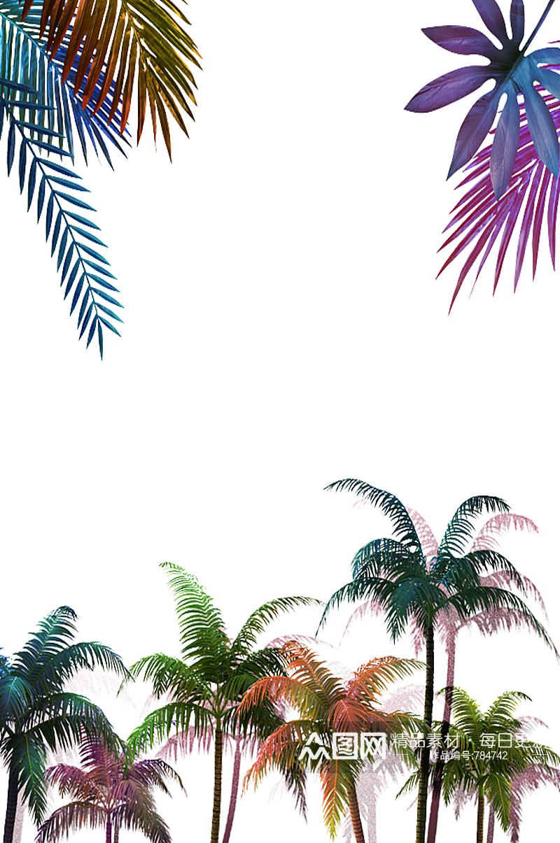 彩色椰子树海报背景.png素材