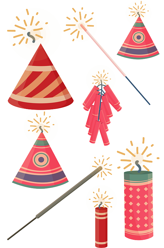 春节手绘烟花素材.png-众图网