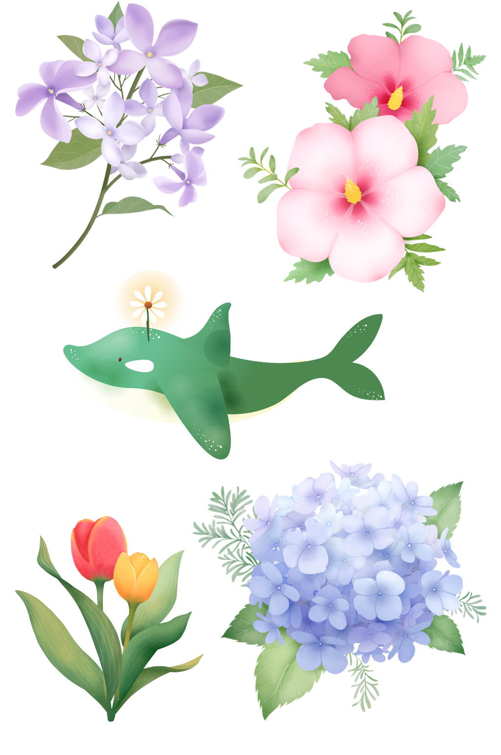 手绘水彩绿植元素素材