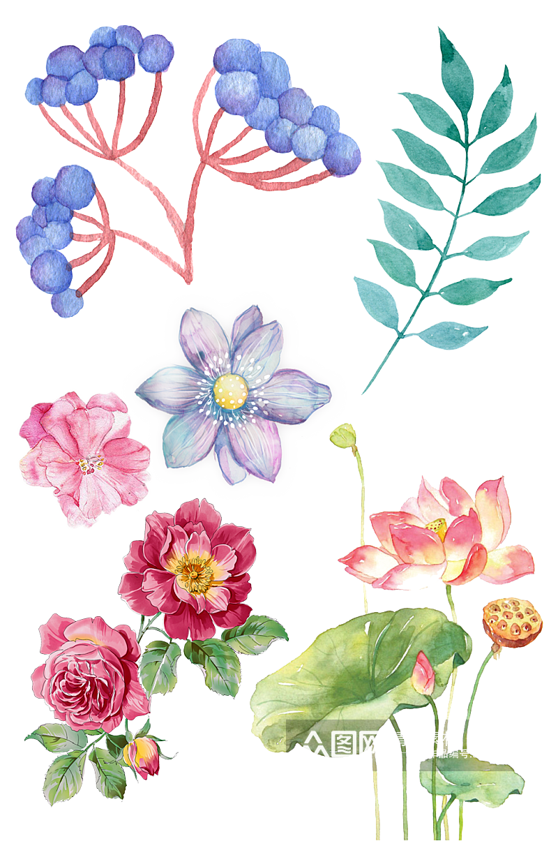 手绘水彩鲜花免抠素材素材