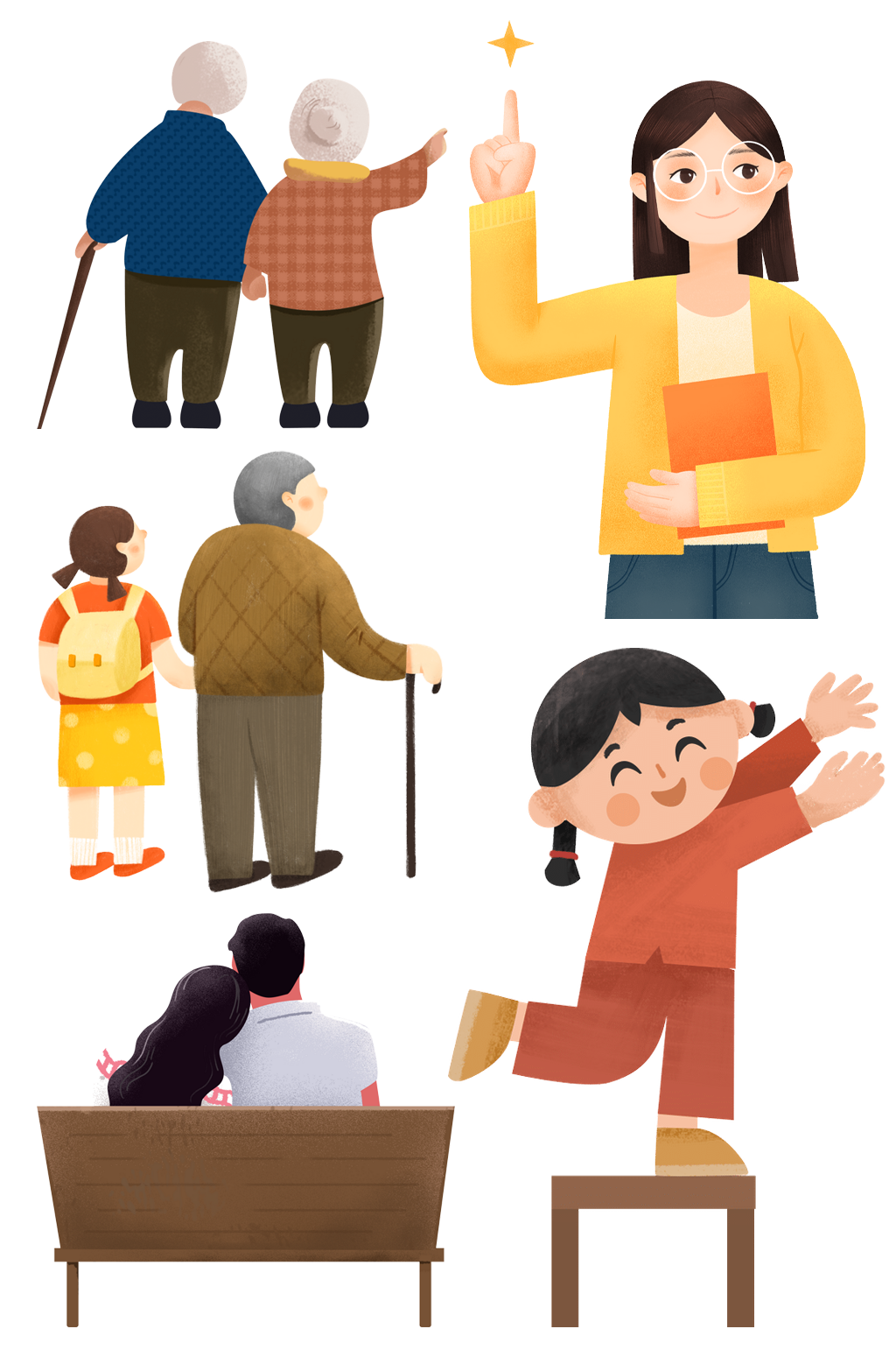 手绘扁平人物插画素材